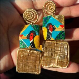 Handcrafted Gold Wire and Multicolor Earrings New!
